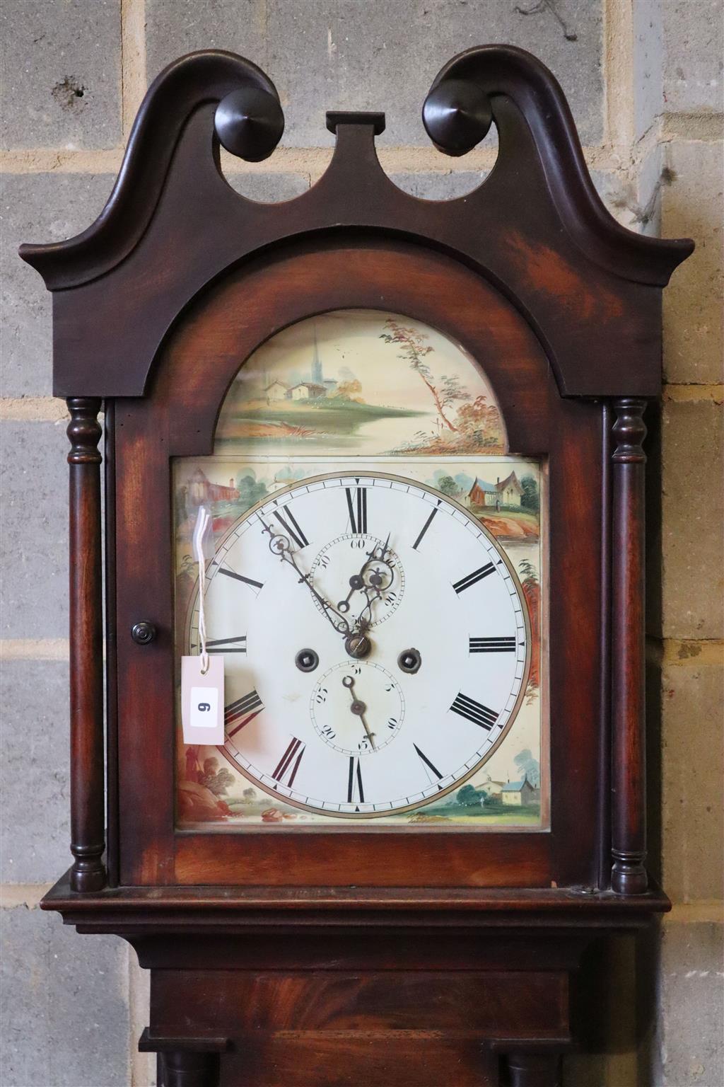 An early 19th century mahogany eight day longcase clock, height 208cm